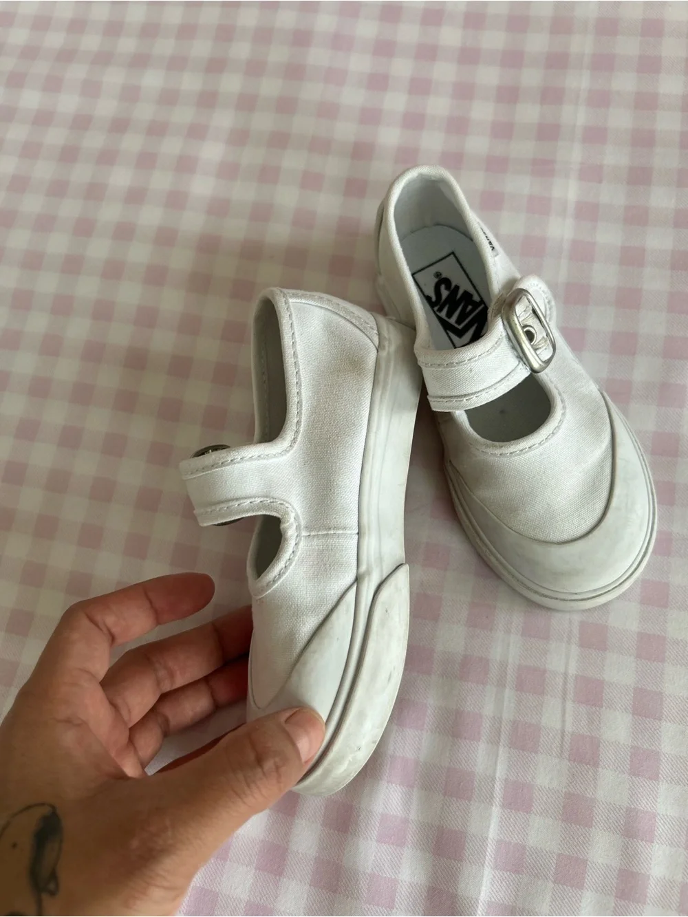 Vans Girls' White Mary Jane Canvas Strap Shoes